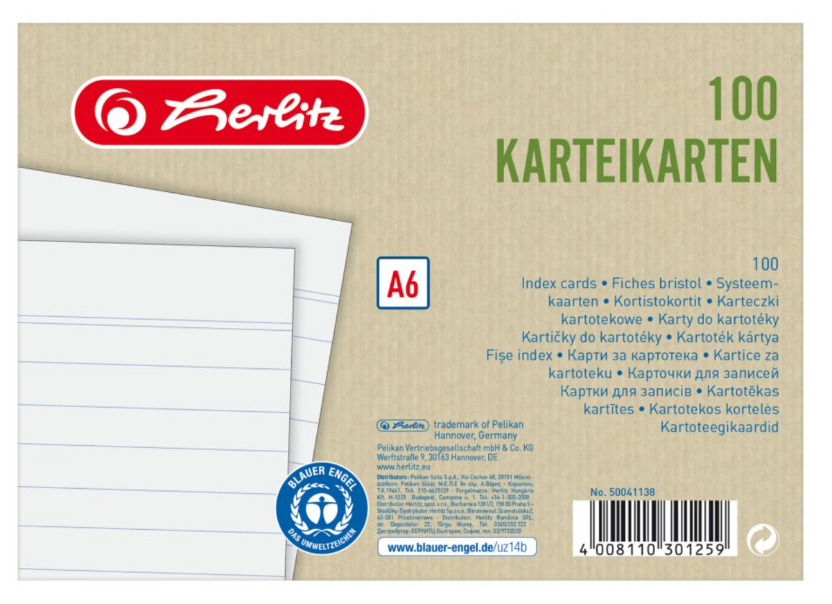 A7 Lined Flashcards (10x7), 100pcs Herlitz